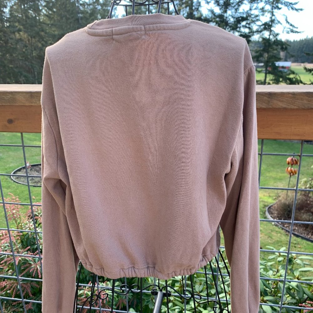 Urban Nation Women's size XS Tan Cropped Sweatshirt with Drawstring Tie - Picture 4 of 8